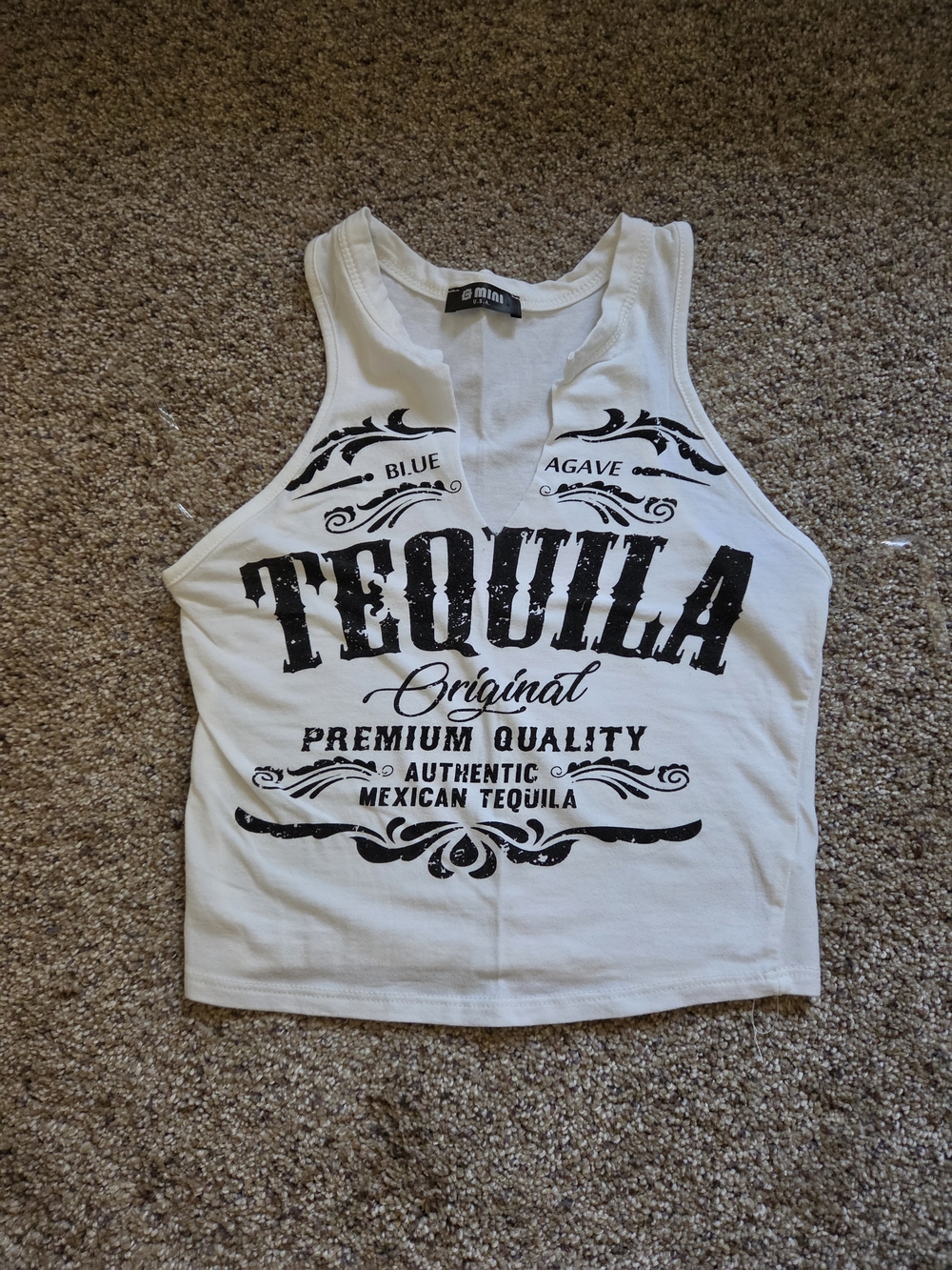 White Graphic 'Tequila' Crop Tank